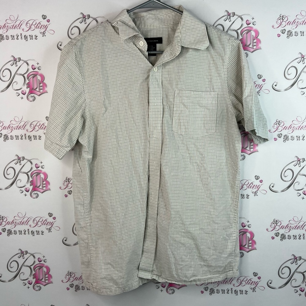 Calvin Klein Jeans button down tshirt tee Light Green Checkered Shirt
